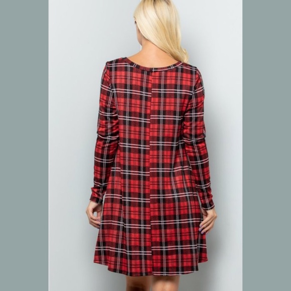 Red Plaid Dress Long Sleeves with Pockets - Picture 6 of 6